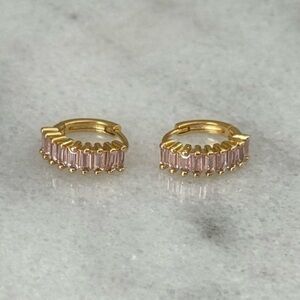 NEW DROP Gold Light Pink Thick Huggie Hoop Princess Crystal Pave